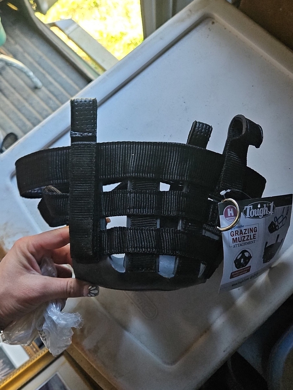 Black Grazing Muzzle Attachment - Durable Equine Muzzle